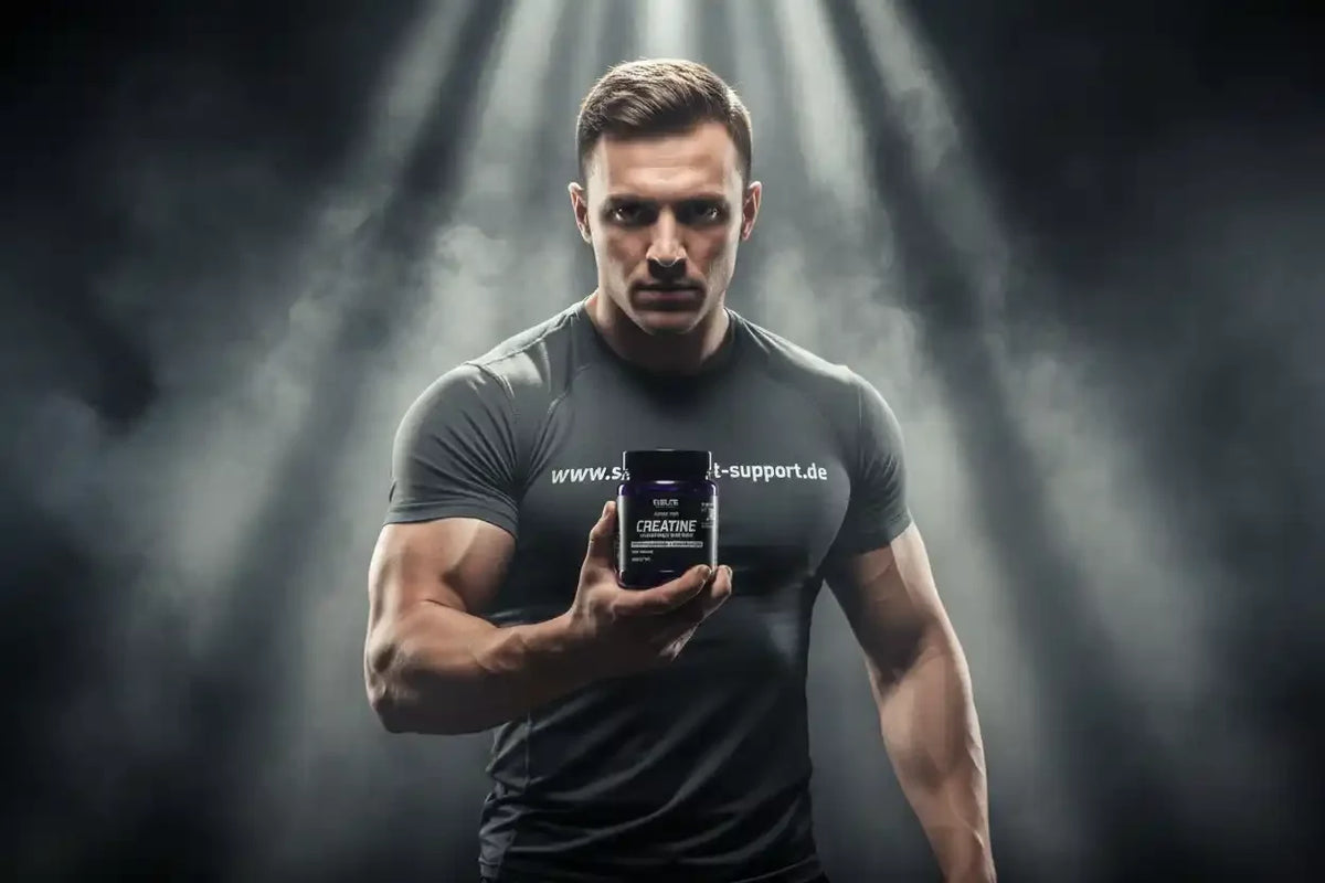 Muskulöser Mann mit Creatine-Booster für Sportler und Fitness-Enthusiasten