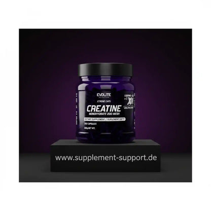 Evolite Nutrition Creatine Monohydrate 200 Mesh Kapseln in einer lila Dose