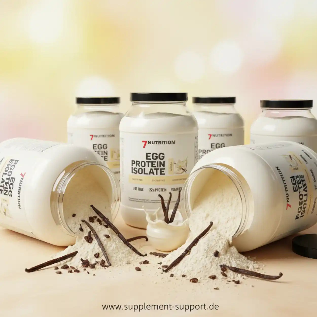 Eiweißpulver Egg Protein Isolate von 7Nutrition, fettfrei, zuckerfrei, mit Vanilleschoten und Schokostückchen