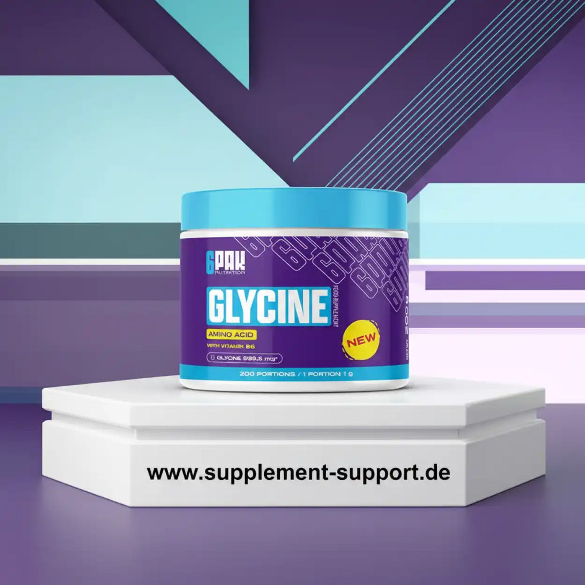 Glycin Aminosäure Supplement mit Vitamin B6, 200 Portionen, neu im Sortiment