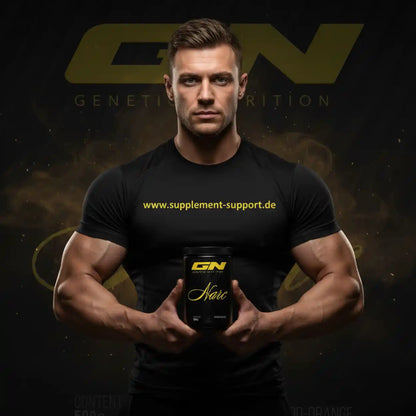 Muskulöser Mann mit GN Narc Booster von Genetic Nutrition – Sportnahrung & Nahrungsergänzungsmittel