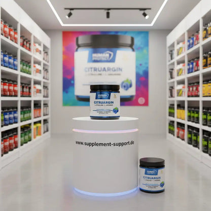 Citruargin Nahrungsergänzungsmittel in einem modernen Supplement-Shop mit Regalen