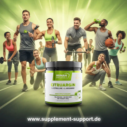 Human Protect Citruargin Supplement mit L-Citrullin und L-Arginin vor sportlichen Menschen.