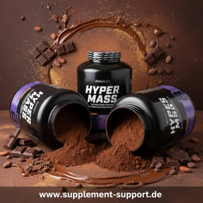 Hyper Mass Protein Powder von BioTechUSA mit Schokolade und Kakaopulver für Muskelaufbau