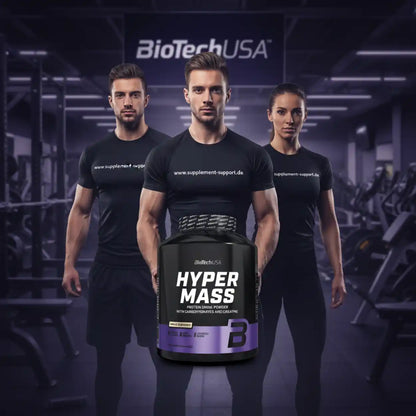 BioTechUSA Hyper Mass Protein Powder mit Kreatin im Fitnessstudio, ideal für Muskelaufbau und Sportnahrung