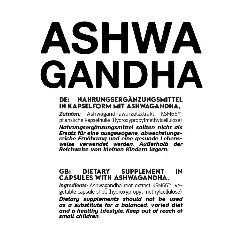 Ashwagandha Nahrungsergänzungsmittel in Kapseln, hochwertiges Supplement mit KSM66™-Extrakt