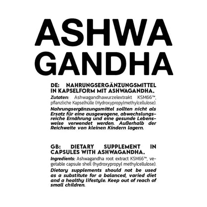 Ashwagandha Nahrungsergänzungsmittel in Kapseln, hochwertiges Supplement mit KSM66™-Extrakt