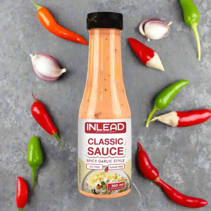 INLEAD Classic Sauce Spicy Garlic Style – fettfrei, zuckerfrei, 350 ml mit Chilis und Knoblauch
