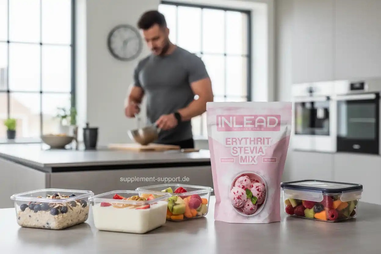 Erythrit Stevia Mix für gesunde Ernährung mit Früchten und Joghurt in moderner Küche