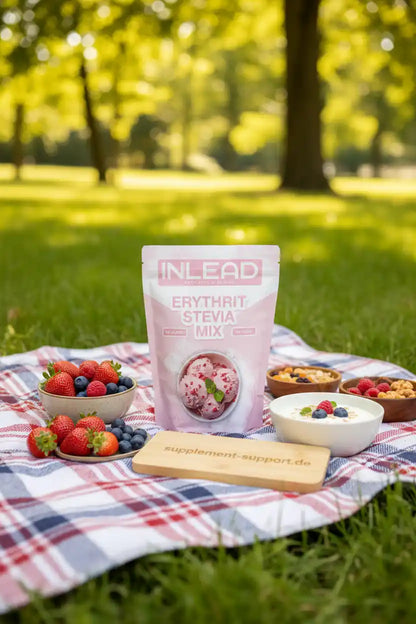 Erythrit Stevia Mix für gesunde Snacks im Freien mit Beeren und Joghurt