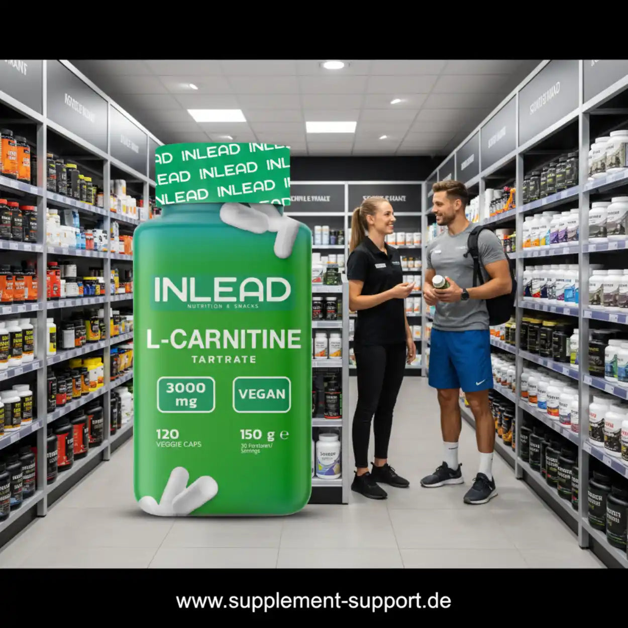 L-Carnitin Kapseln vegan im Sportnahrung Geschäft, Beratungsszene, Nahrungsergänzung