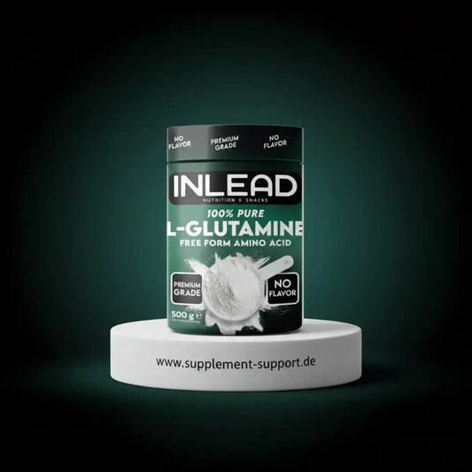 Dose L-Glutamin Pulver 500g für Sportler auf Podest, hochwertiges Aminosäure Supplement