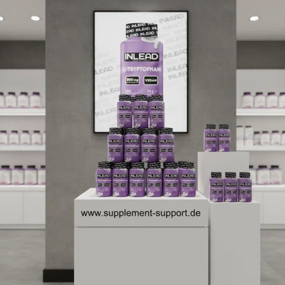 INLEAD L-Tryptophan 500 mg vegan – Nahrungsergänzungsmittel im Shop-Display