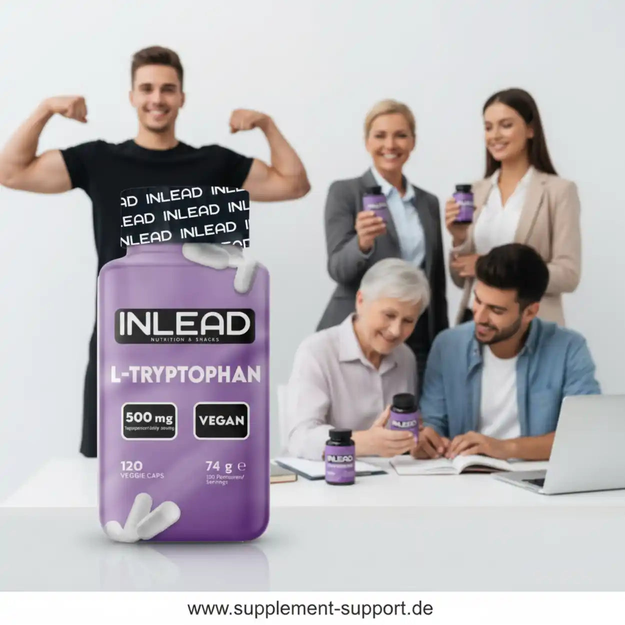 INLEAD L-Tryptophan 500 mg vegan, 120 Veggie Caps – Nahrungsergänzungsmittel für Sport & Wohlbefinden