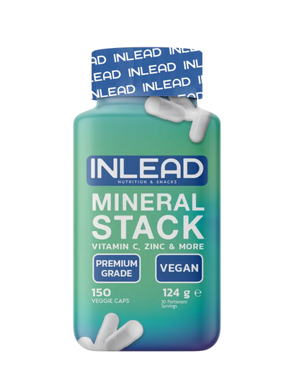 INLEAD Mineral Stack Dose mit 150 veganen Kapseln, Vitamin C, Zink, Premium Sportnahrung