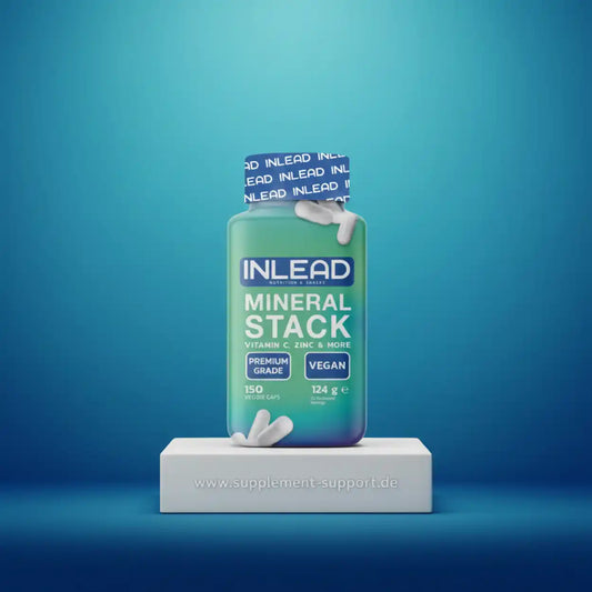 INLEAD Mineral Stack 150 Kapseln Nahrungsergänzung mit Vitamin C und Zink vegan auf Podest