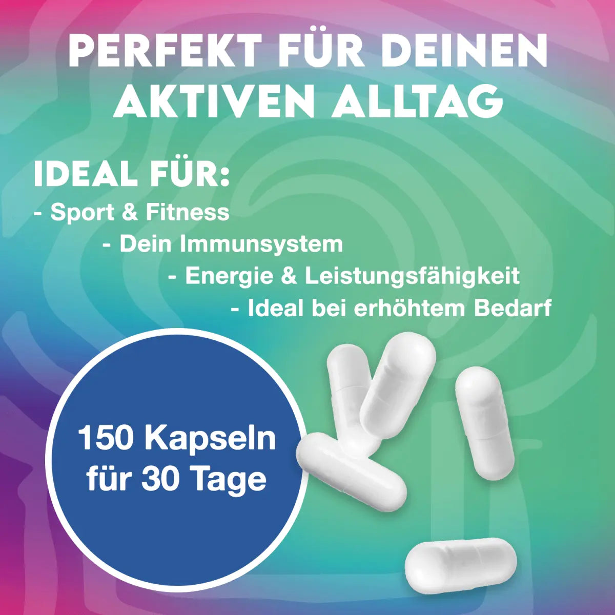 Mineral Stack 150 Kapseln Nahrungsergänzung für Sport, Fitness und Immunsystem auf farbigem Hintergrund