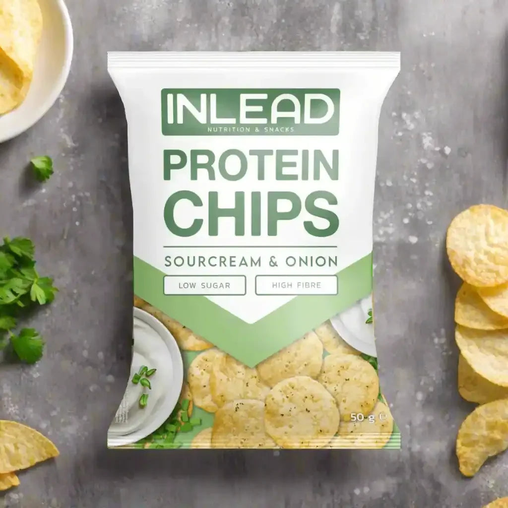 INLEAD Protein Chips Sourcream & Onion – Low Sugar, High Fibre Snack für Sportler und Fitness