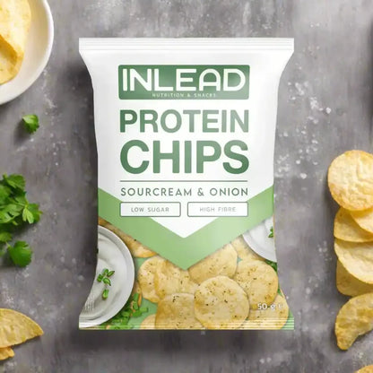 INLEAD Protein Chips Sourcream & Onion – Low Sugar, High Fibre Snack für Sportler und Fitness