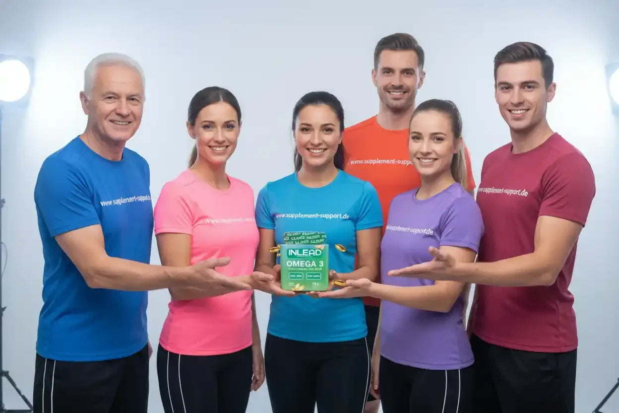Gruppe mit Omega-3-Kapseln, Nahrungsergänzungsmittel für Sport und Gesundheit