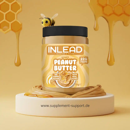 Erdnussbutter Streichcreme mit Honig, Protein, Biene, Honigwaben und cremiger Konsistenz