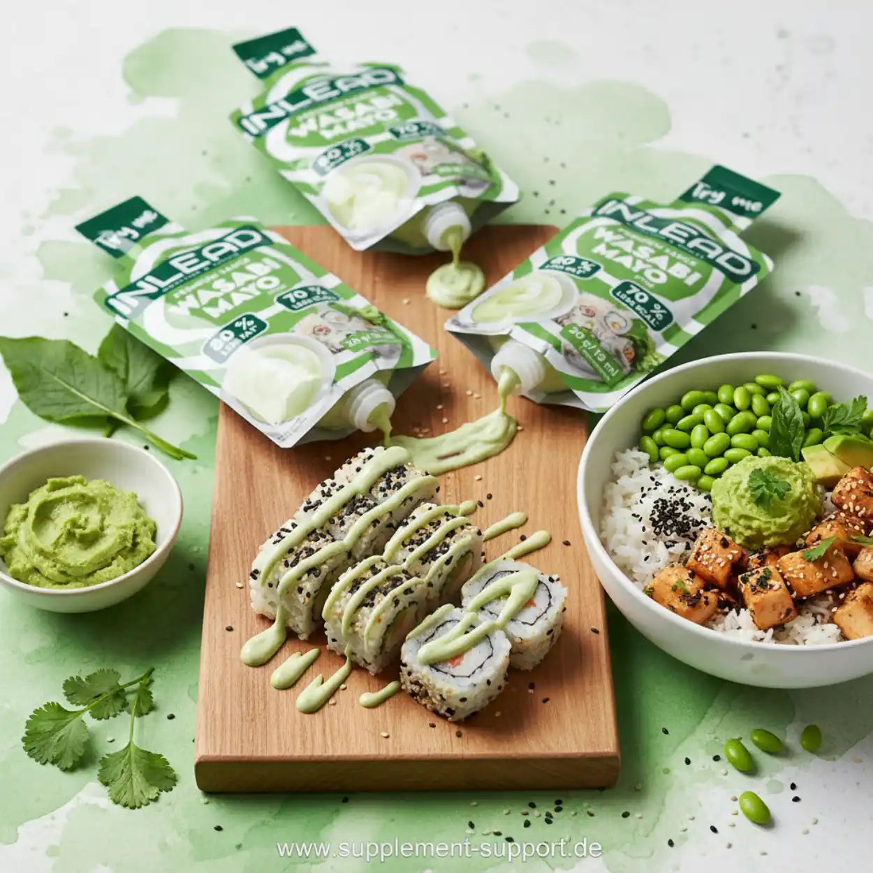 Wasabi Mayo Sauce für Sushi und Bowl – 70% weniger Kalorien, ideal für gesunde Ernährung & Sportnahrung