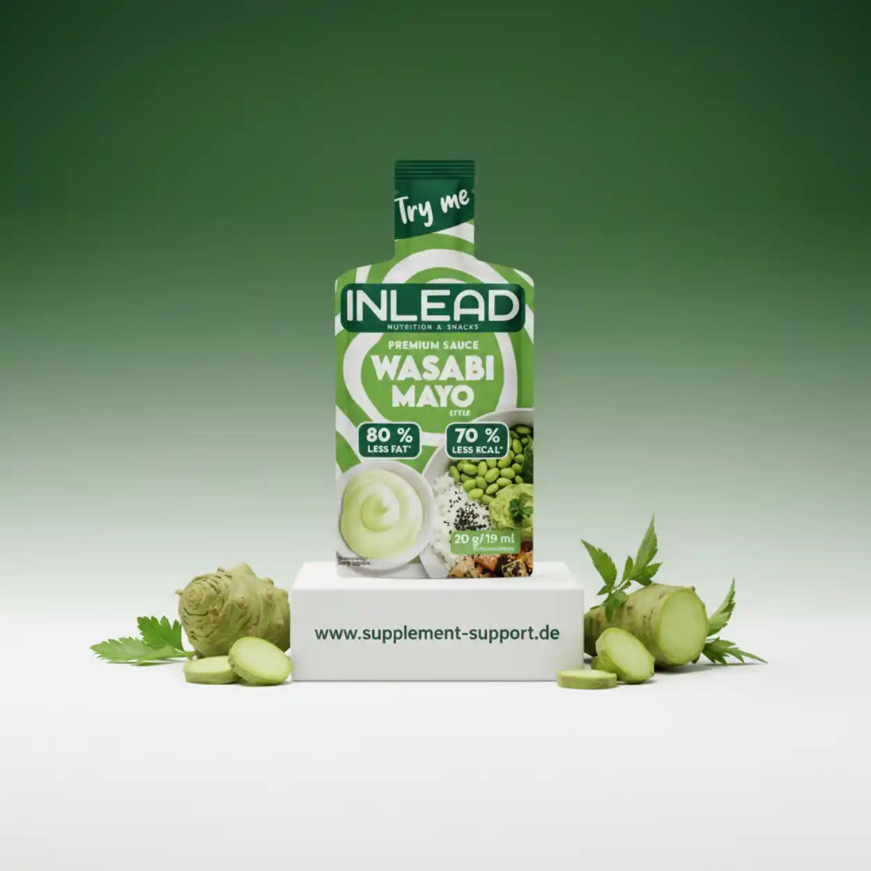 INLEAD Wasabi Mayo Sauce – 80% weniger Fett, 70% weniger Kalorien, ideal für Sportnahrung & Snacks