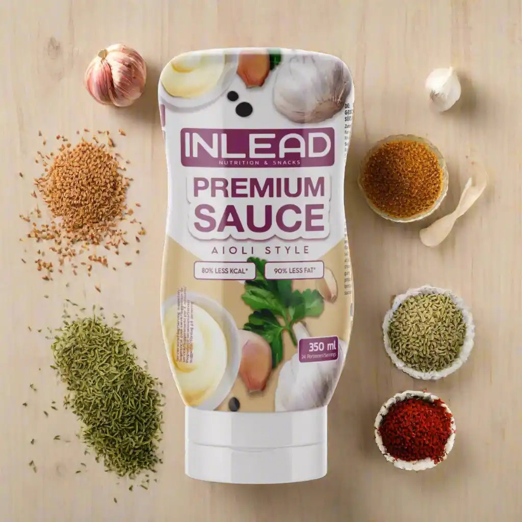 INLEAD Premium Sauce Aioli Style, 350 ml – 80% weniger Kalorien, 90% weniger Fett, umgeben von Gewürzen und Knoblauch