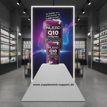 INLEAD Q10 Coenzym vegan, 250 mg, Nahrungsergänzungsmittel im Shop-Display