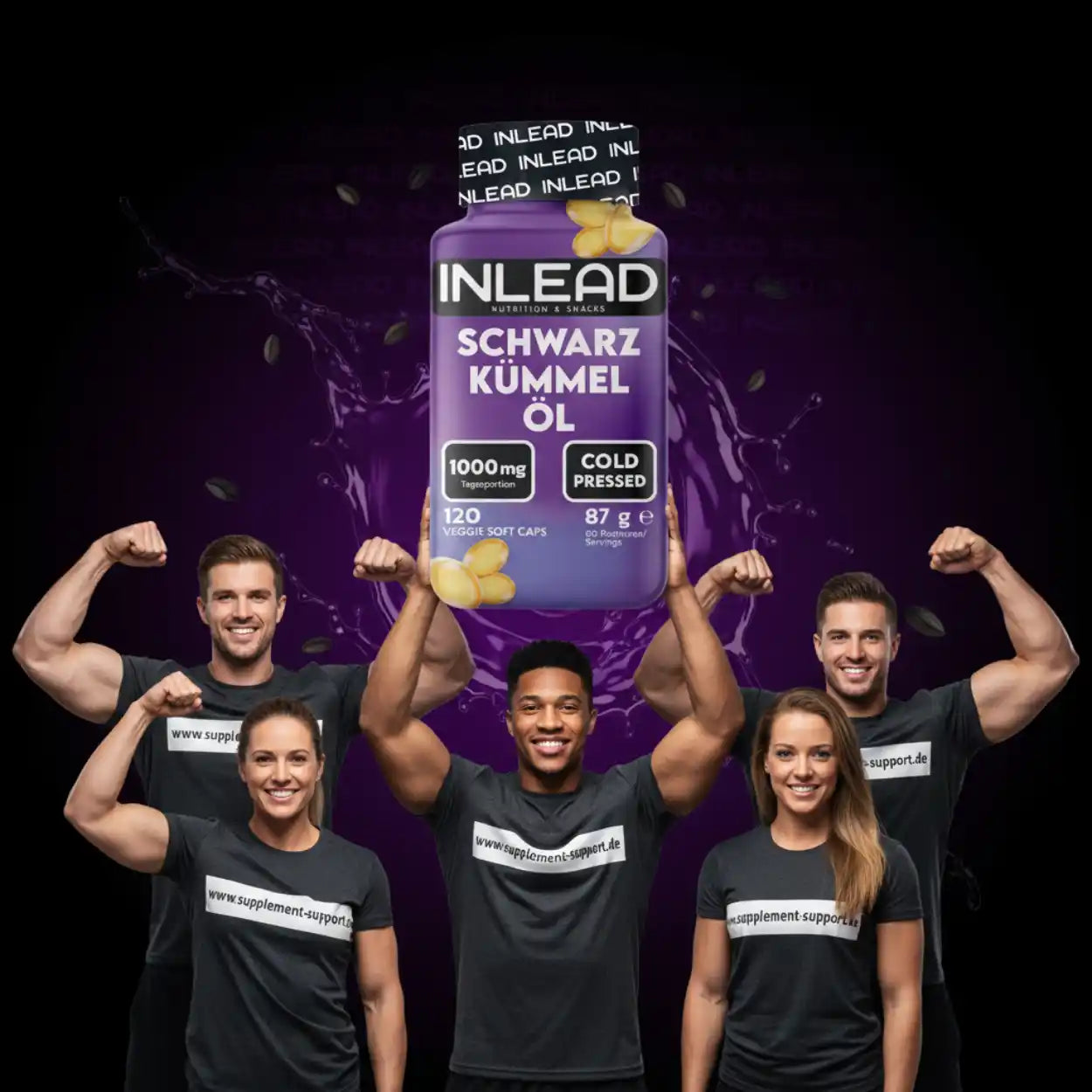INLEAD Schwarzkümmelöl 1000mg, kaltgepresst, 120 Veggie Soft Caps – Sportler präsentieren Nahrungsergänzung
