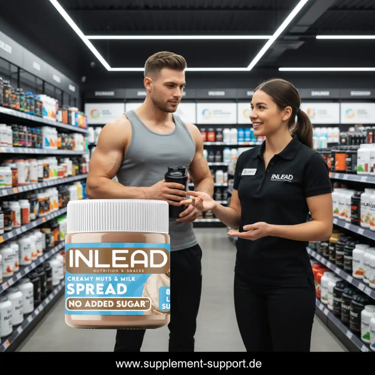 Sportnahrungsgeschäft mit Beratung, INLEAD Nuss-Milch-Aufstrich ohne Zuckerzusatz im Fokus