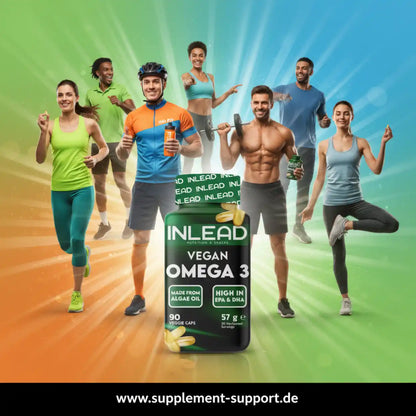 INLEAD Vegan Omega-3 Kapseln aus Algenöl, reich an EPA & DHA, für Sportler und aktive Menschen