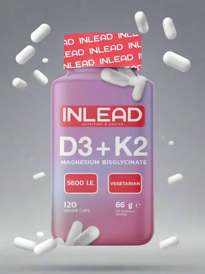 INLEAD D3 + K2 Magnesium Bisglycinate, 120 vegane Kapseln, 5600 I.E., vegetarisch
