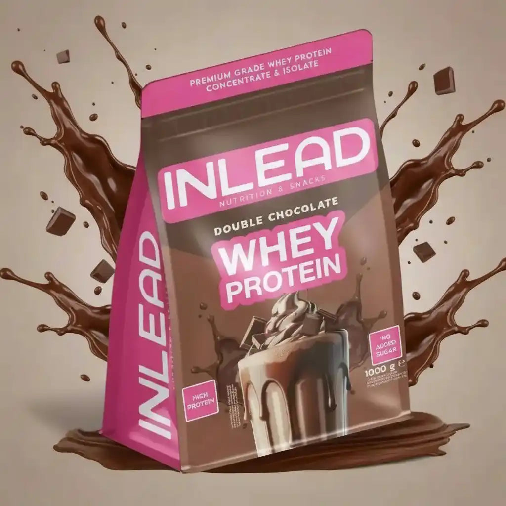 INLEAD Double Chocolate Whey Protein mit Schokoladensplash, hochwertiges Eiweißpulver ohne zugesetzten Zucker