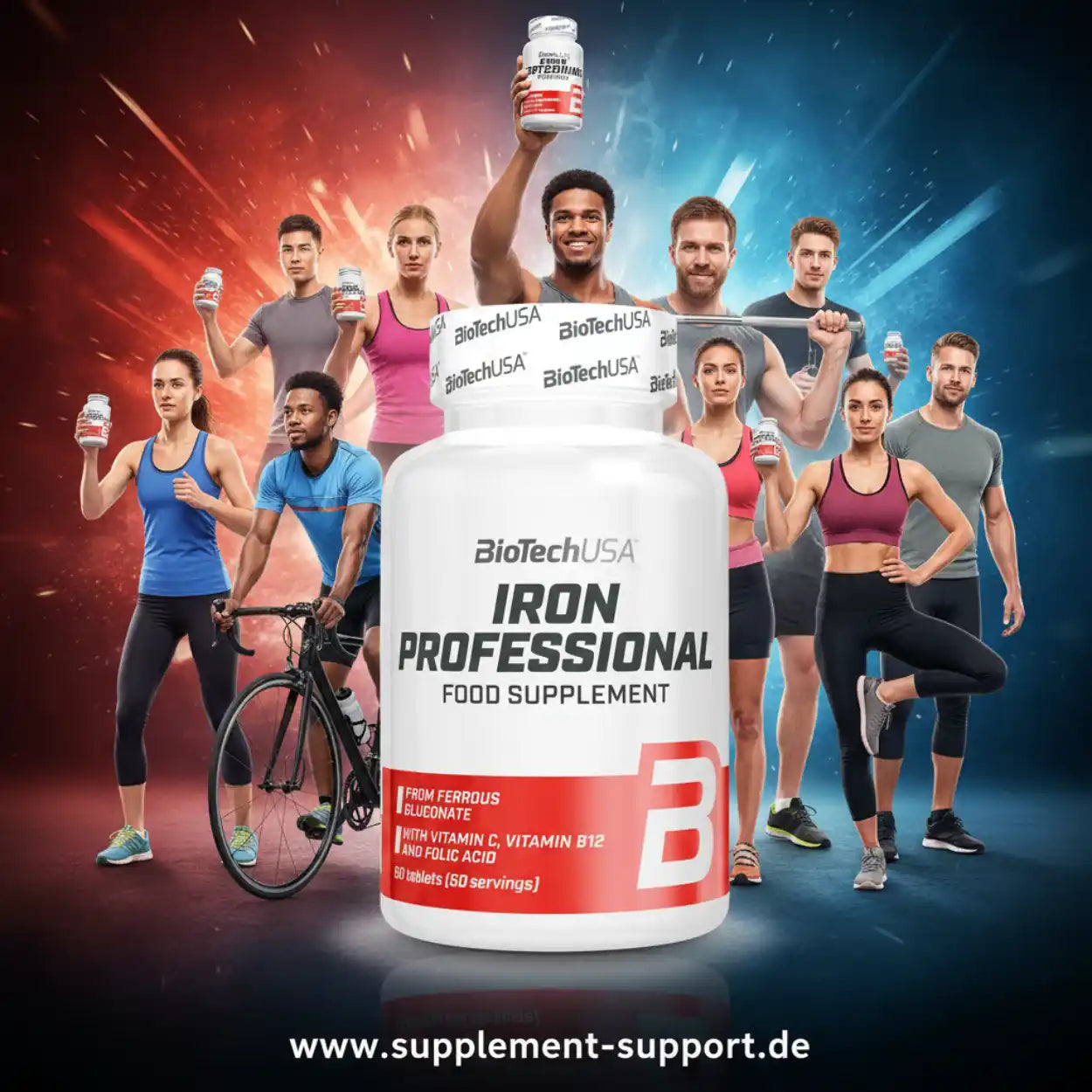 BioTechUSA Iron Professional Nahrungsergänzungsmittel mit Vitamin C, B12 und Folsäure für Sportler