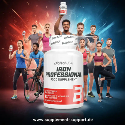 BioTechUSA Iron Professional Nahrungsergänzungsmittel mit Vitamin C, B12 und Folsäure für Sportler