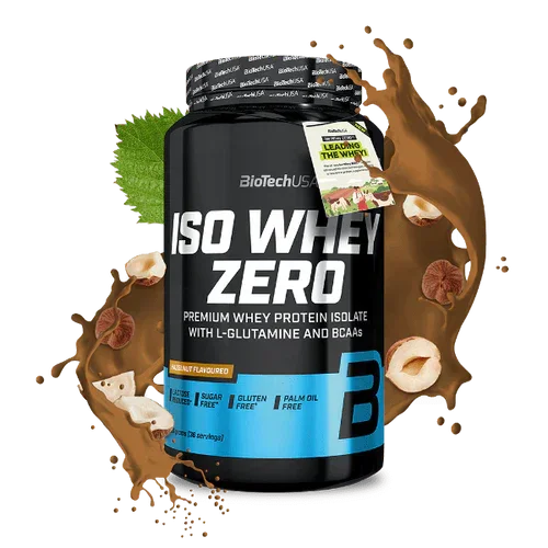 BioTechUSA ISO Whey Zero Proteinpulver 908g Haselnuss Geschmack mit Nüssen und Schokolade