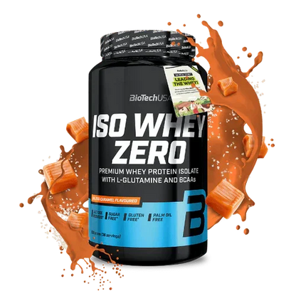 BioTechUSA ISO Whey Zero Proteinpulver 908g in Salted Caramel Geschmack mit Karamellstücken
