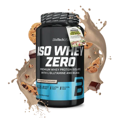 BioTechUSA ISO Whey Zero Proteinpulver 908g, Cookies, Schokoladenstücke, Produktverpackung