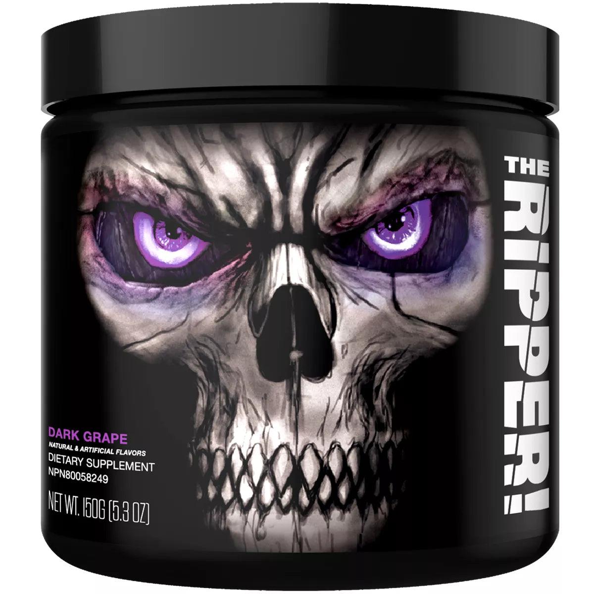 The Ripper Pre-Workout mit dunkler Traube, Nahrungsergänzungsmittel für Sportler, lila Augen, Totenkopf-Design