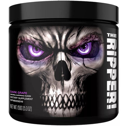 The Ripper Pre-Workout mit dunkler Traube, Nahrungsergänzungsmittel für Sportler, lila Augen, Totenkopf-Design