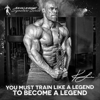 Muskelbepackter Bodybuilder trainiert an Kabelzug, Kevin Levrone Signature Series Werbung, Fitness Motivation