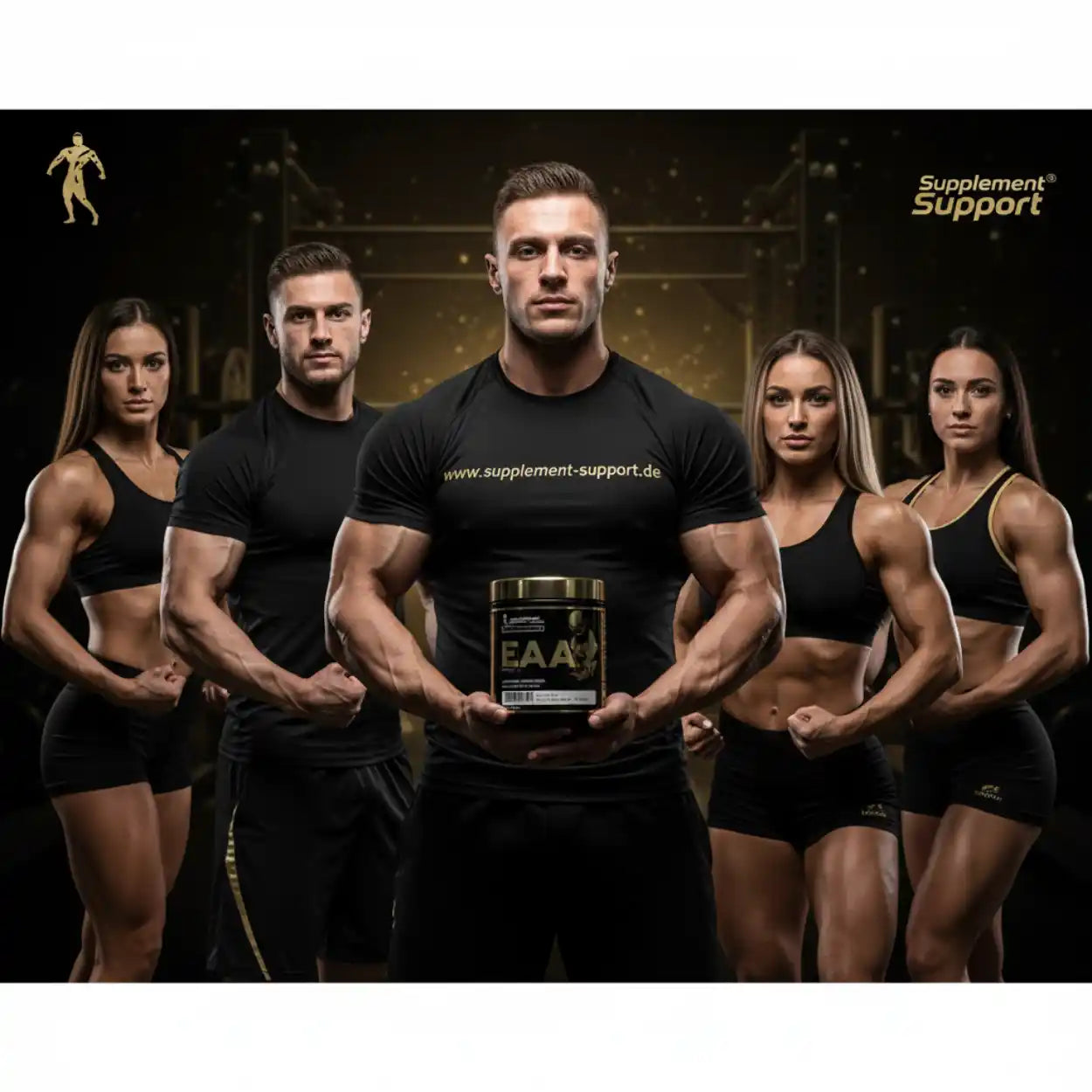Muskulöse Athleten mit EAA-Supplement, Protein & Sportnahrung von Supplement Support