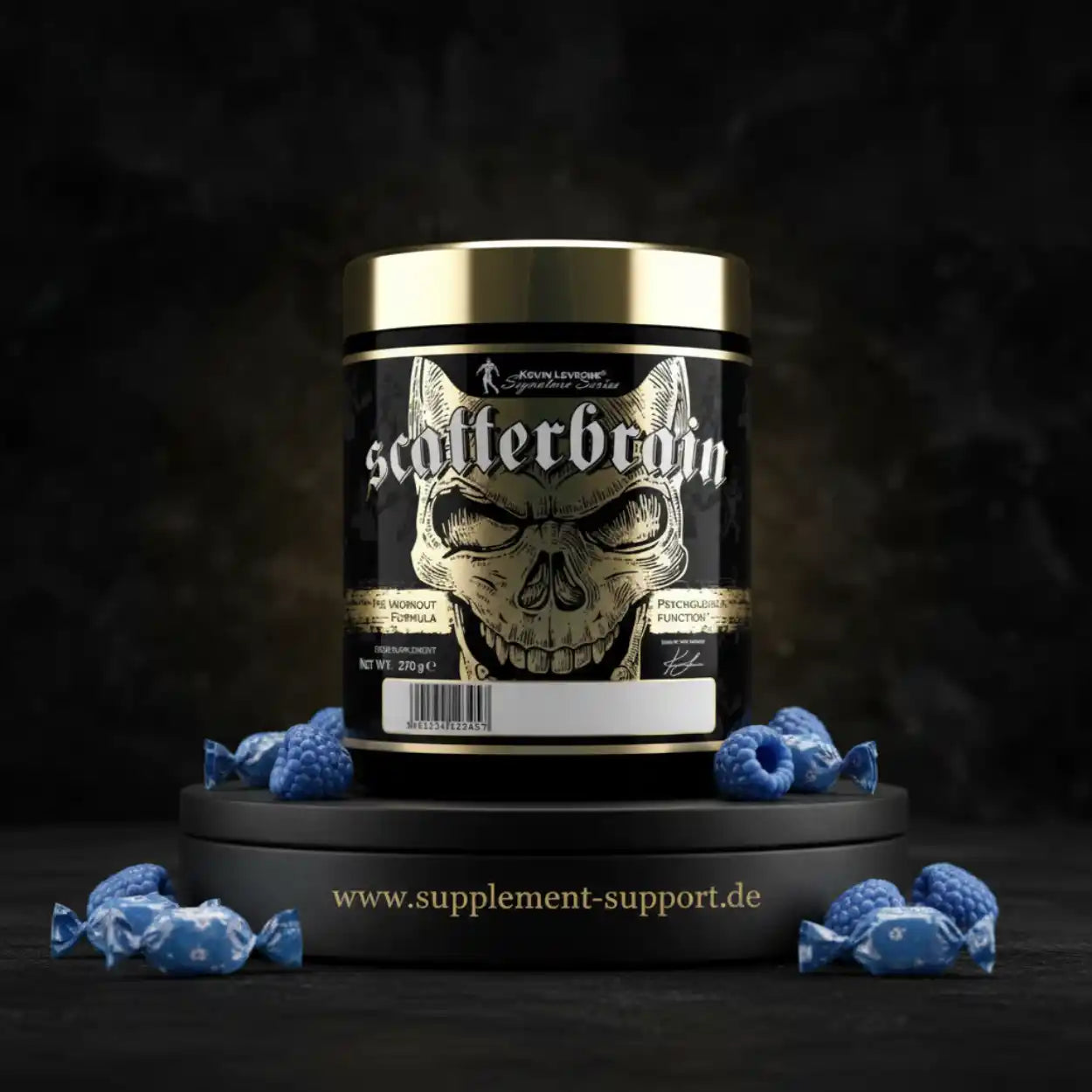Scatterbrain Pre-Workout Formula mit Golddeckel und blauen Beeren, Nahrungsergänzung für Sportler