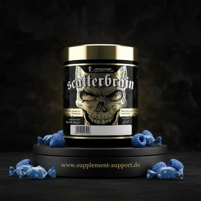 Scatterbrain Pre-Workout Formula mit Golddeckel und blauen Beeren, Nahrungsergänzung für Sportler