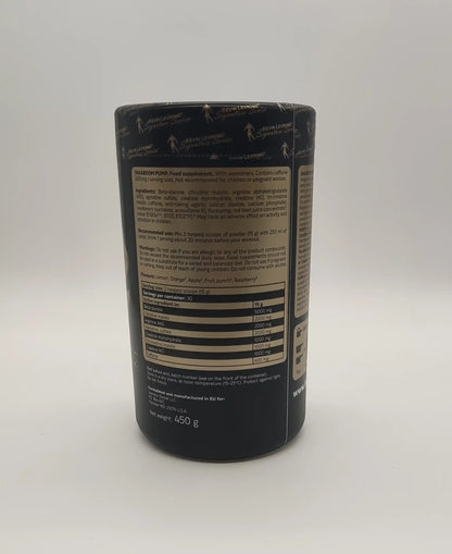 Kevin Levrone Shaaboom Pump 450g Dose Rückseite mit Nährwerttabelle und Zutaten