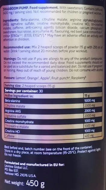 Kevin Levrone Shaaboom Pump 450g US PUMP Booster - Supplement Support