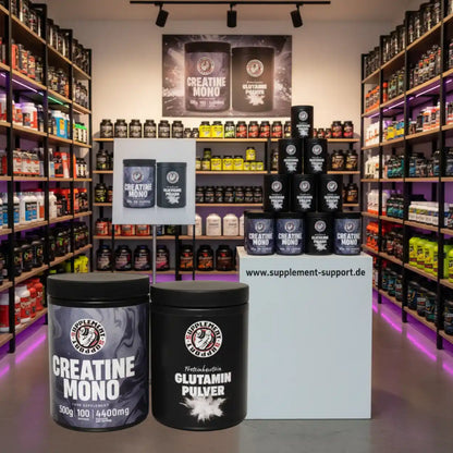 Creatine Mono und Glutamin Pulver im Supplement-Shop, hochwertige Sportnahrung und Nahrungsergänzungsmittel