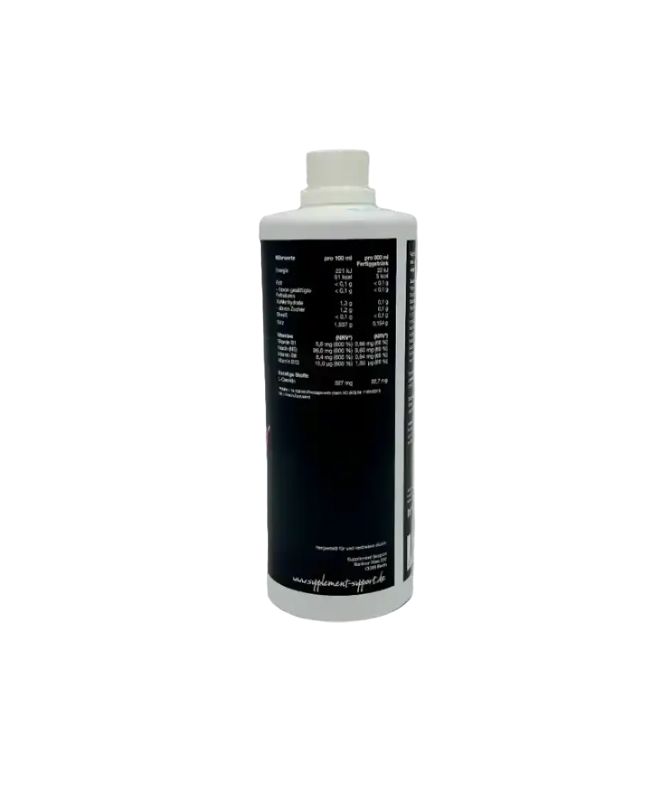 Nahrungsergänzungsmittel Flasche mit Nährwertangaben, Vitamine, Protein, Booster für Sportler