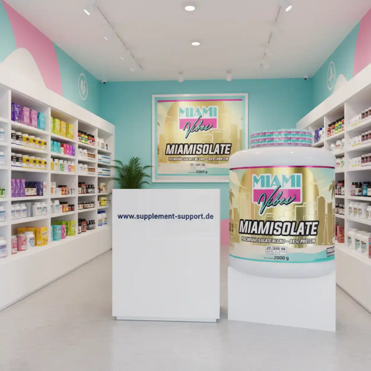MIAMI VIBES MIAMISOLATE Protein-Pulver 2000g in einem modernen Supplement-Store.